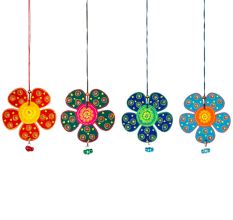 Handmade Wooden Flower Christmas Hanging - Red-Yellow, Green-Pink, Blue-Green, Sky Blue-Orange